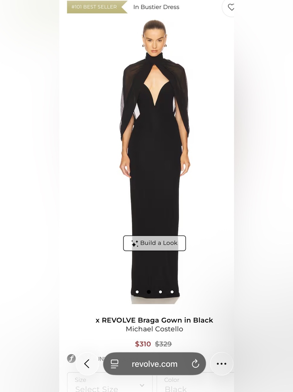 Michael Costello Black Bustier Cape-Back Maxi Gown